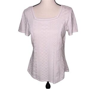 Hannah White Eyelet Embroidered Boho Lace Blouse Size Small